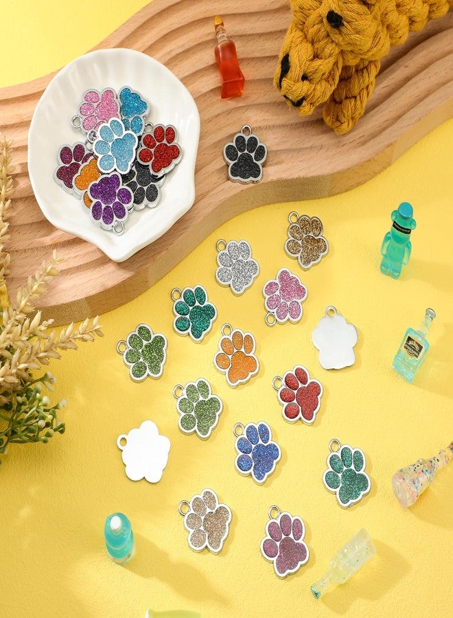 Abbylike 60 Pcs Personalized Paw Print Pet Tag for Dogs and Cats, Blank Pet ID Tags Custom Glitter Paw for Cute Metal Cat Name Small DIY Engraved Puppy Name - Image 5